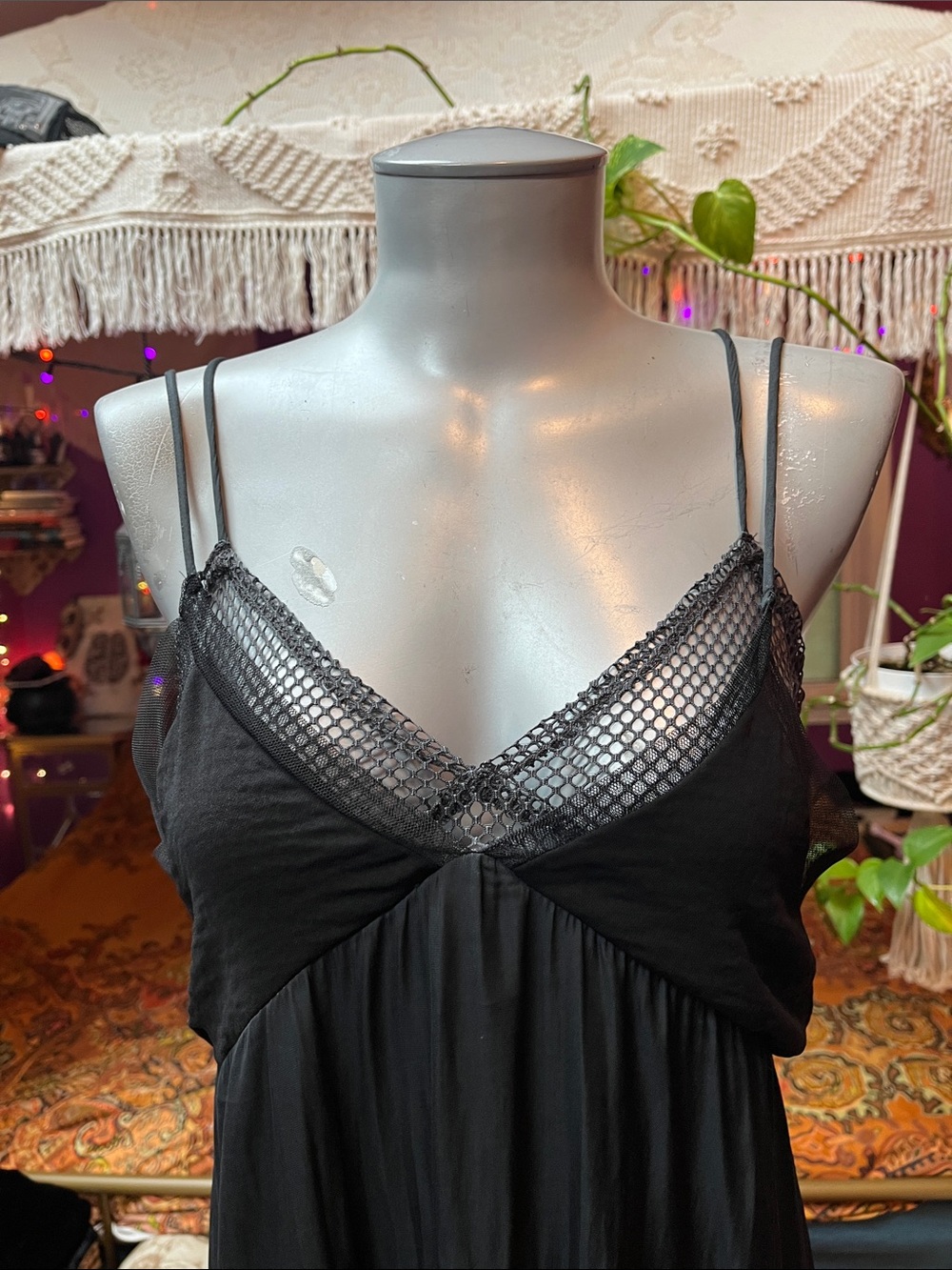 Witchy Goth black + Gray fishnet mesh asymmetrical dress - Picture 2 of 4